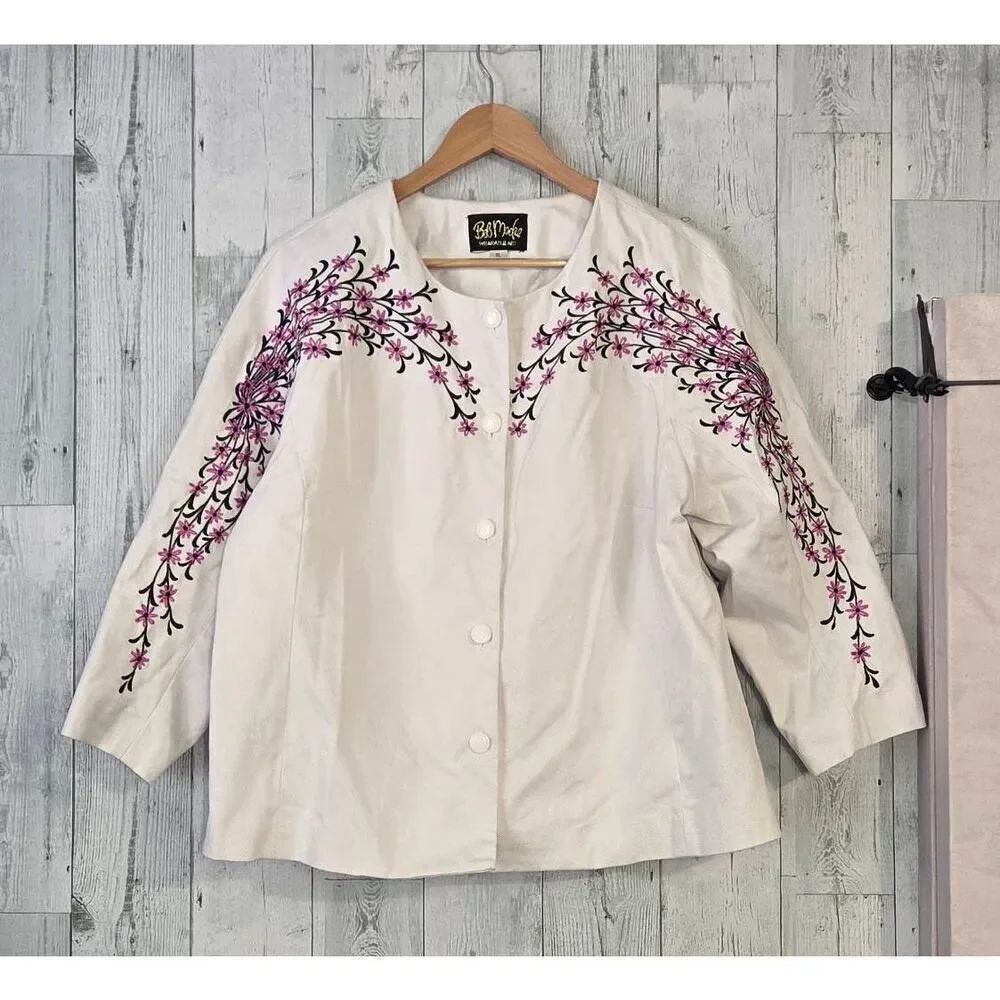 Bob Mackie Embroidered Pique Jacket Blazer Sz. XL